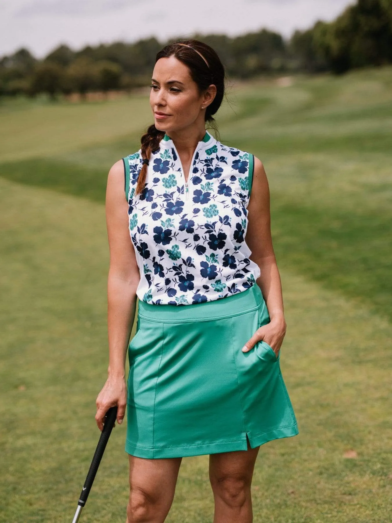 Womens Allover Floral Print Polo