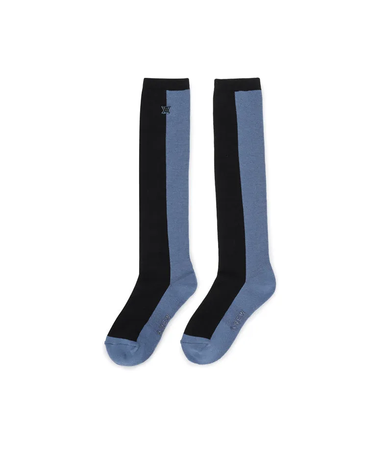 Women's Color Block Over Knee Socks - Black