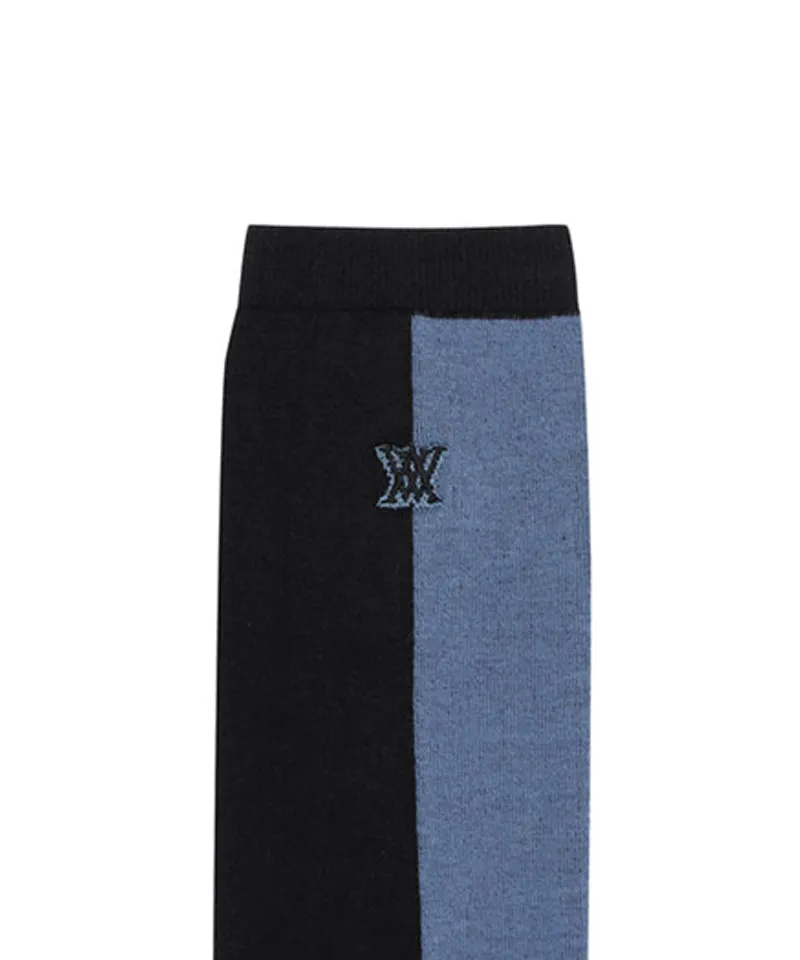 Women's Color Block Over Knee Socks - Black